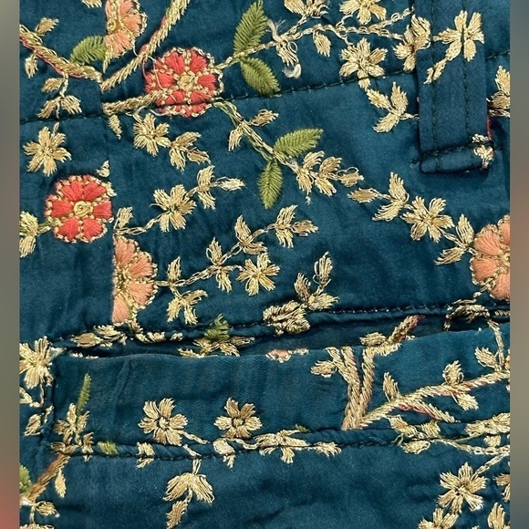 Momo New York Floral Embroidered Silk Shorts X Free People Turquoise Medium Boho - Picture 10 of 12